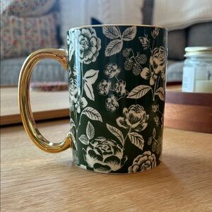 Rifle Paper Co. Dark Green and Gold Floral Mug